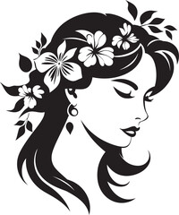 Elegant Botanical Glamour Vector Woman Icon Graceful Floral Silhouette Black Face Emblem