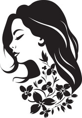 Elegant Botanical Glamour Vector Woman Icon Graceful Floral Silhouette Black Face Emblem