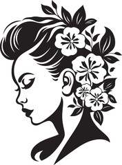 Chic Blooms Persona Woman Vector Design Clean Floral Beauty Black Hand Drawn Icon