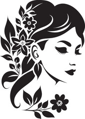 Minimalist Floral Radiance Black Woman Icon Sophisticated Bloom Aura Handcrafted Emblem