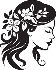 Modern Flower Portrait Black Woman Emblem Artistic Blossom Essence Elegant Vector Face