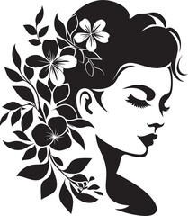 Sophisticated Bloom Visage Handcrafted Vector Abstract Flora Fusion Black Artistic Face Emblem