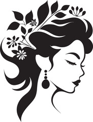 Whimsical Feminine Radiance Vector Face Modern Flower Portrait Black Woman Emblem