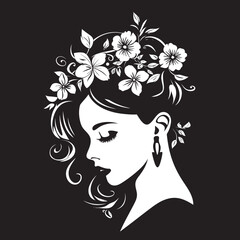 Graceful Floral Silhouette Black Face Emblem Chic Blooms Persona Woman Vector Design