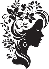 Whimsical Feminine Radiance Vector Face Modern Flower Portrait Black Woman Emblem