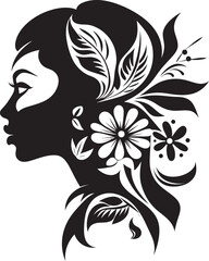 Chic Blooms Persona Woman Vector Design Clean Floral Beauty Black Hand Drawn Icon