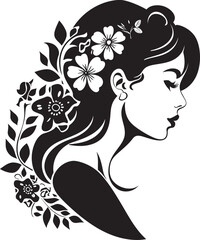 Chic Blooms Persona Woman Vector Design Clean Floral Beauty Black Hand Drawn Icon