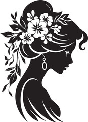 Abstract Flora Fusion Black Artistic Face Emblem Elegant Botanical Glamour Vector Woman Icon