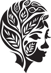 Sophisticated Bloom Visage Handcrafted Vector Abstract Flora Fusion Black Artistic Face Emblem