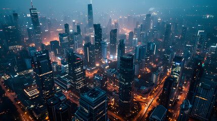 aerial photograph of a city skyline featuring at night - Powered by Adobe