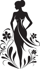 Abstract Flora Fusion Black Artistic Body Emblem Elegant Botanical Ensemble Vector Woman Icon