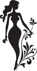 Clean Floral Couture Black Hand Drawn Woman in Petals Icon Whimsical Petal Radiance Vector Woman in Floral Splendor