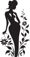 Modern Flower Portrait Black Woman Emblem Artistic Blossom Essence Elegant Vector Face