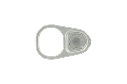 Ring-pull, pull tab from an aluminum tin can isolated from background
