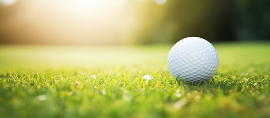 golf ball on green grass with sunlight rays