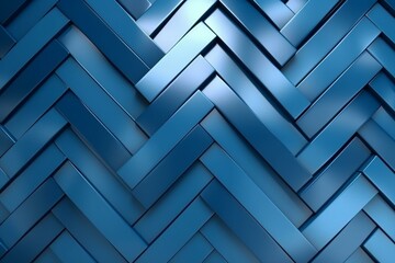 Blue polished wall with herringbone tile wallpaper. Futuristic blocks. 3D render. Generative AI - obrazy, fototapety, plakaty