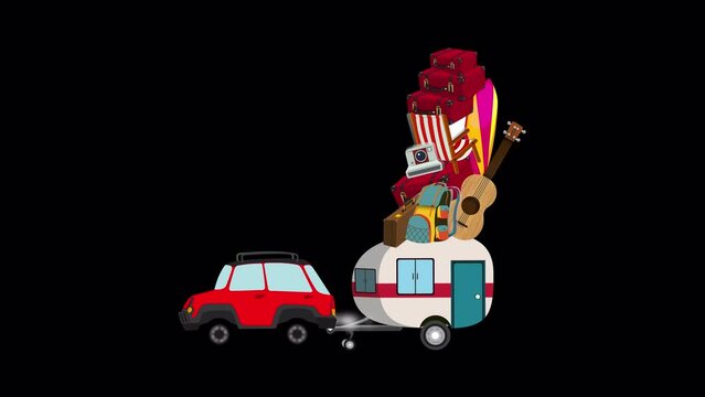 Car with a cargo wagon running with all of furniture and others things of house goods
