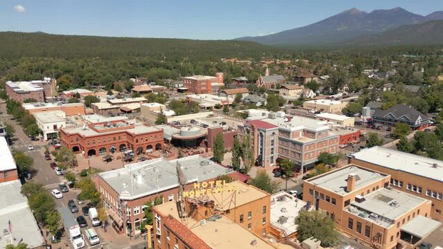 Aerial view of downtown Flagstaff, AZ