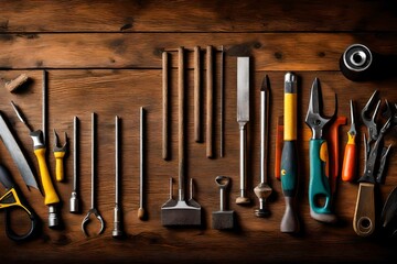set of tools on wood