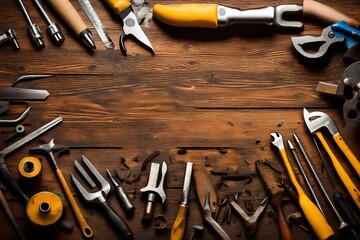 set of tools on wood