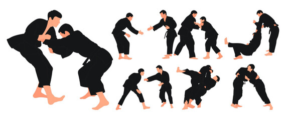 Line sketch judoist, judoka, athlete duel, fight, judo, sport figure, isolated vector © Mar