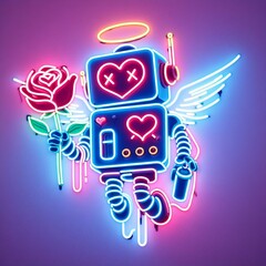 a neon doodle with heart and rose showing love emotion