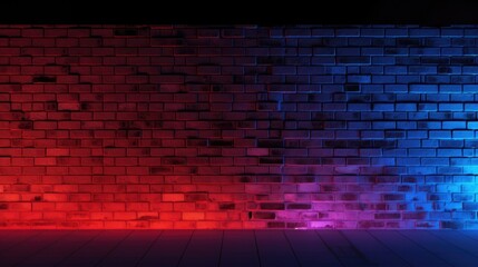 Lighting Effect red and blue on brick wall for background party happiness concept , For showing products or placing products