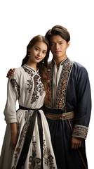 Kazakh girl and guy in traditional clothes