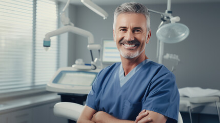 Fototapeta premium Portrait of male dentist in clinic