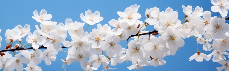 white flowers with leaves in blue sky
