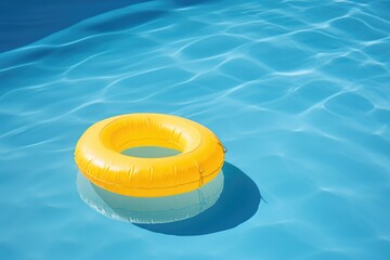 Yellow pool float, ring floating in a refreshing blue swimming pool