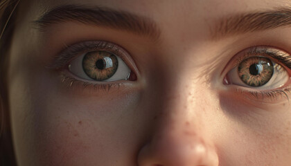 A cute girl with blue eyes looking at the camera generated by AI