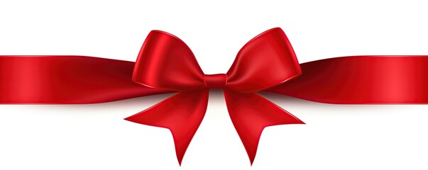 Red ribbon with bow on white background