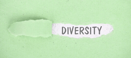 Diversity, torn paper, inclusion,  equity and human rights, fairness and respect, no discrimination...