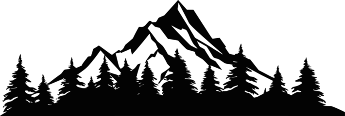 Crédence de cuisine en verre imprimé Noir Mountain Forest Tree Landscape Silhouette Vector. AI generated illustration.