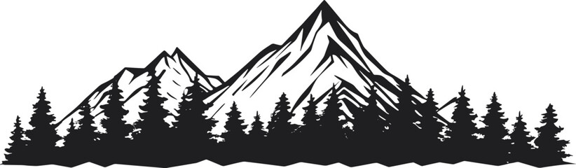 Mountain Forest Tree Landscape Silhouette Vector. AI generated illustration.