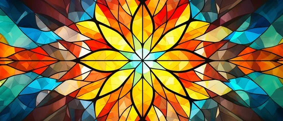 Foto op Plexiglas Stained Glass Kaleidoscope texture background ,a background with the vibrant and intricate patterns of stained glass, can be used for website design, and printed materials like brochures, flyers.   © png-jpeg-vector