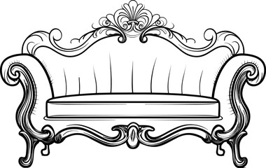 Sofa graphic black white isolated furniture sketch illustration vector. AI generated illustration.