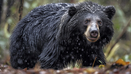 A cute dog running in the wet forest during winter generated by AI