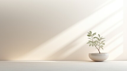 light wall with rays of light and plants for product presentations