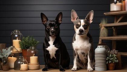 Cute puppy sitting, looking at camera, purebred French Bulldog generated by AI