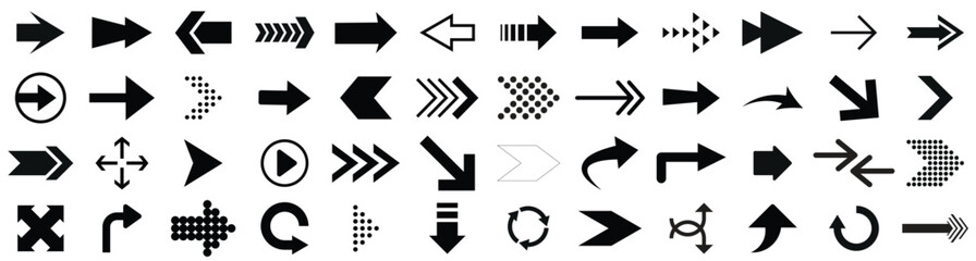 Black vector arrows collection. Arrow. Cursor. Arrow vector icon.Set different arrows or web design. Arrow flat style isolated on white background,  Direction symbols - vector illustration - obrazy, fototapety, plakaty