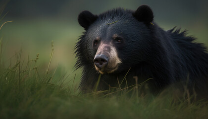 Cute panda walking in the forest, looking at camera, majestic generated by AI