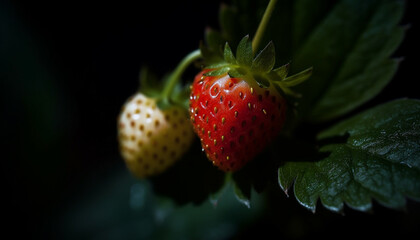 Freshness and sweetness in a ripe strawberry, a healthy gourmet dessert generated by AI