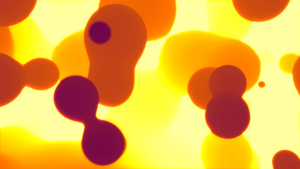 purple slight gentle bubbles in space of goldish orange bokeh light - abstract 3D rendering