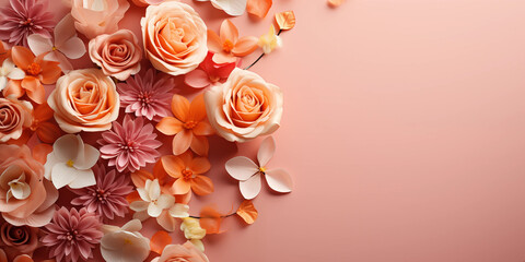 light orange and pale pinkValentine's Day background with light orange and pale pink flowers