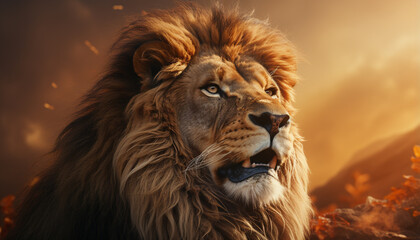 Majestic lion, king of the savannah, fierce and wild generated by AI