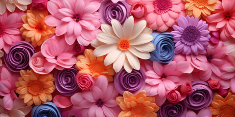 Valentine's Day background with colourful flowers - obrazy, fototapety, plakaty