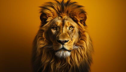 Fototapeta premium Majestic lion, king of the savannah, staring with strength generated by AI