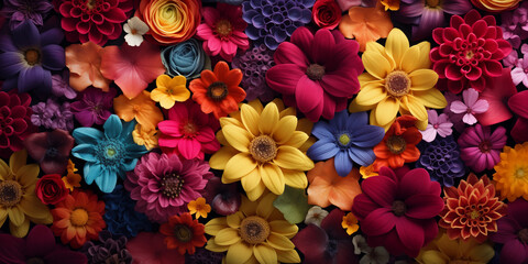 Valentine's Day background with colourful flowers - obrazy, fototapety, plakaty